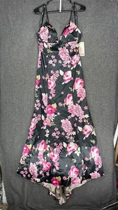 Vintage NWT Zum Zum Prom Dress Evening Gown Junior's 11/12 Black Pink Floral - Picture 1 of 19