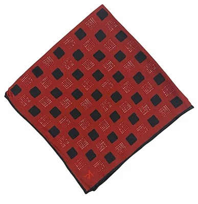 Isaia Napoli Silk Printed Pocket Square Red Black White Checkered Italy New Tags - Image 1 of 4