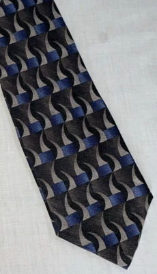 Corbata de vestir Joseph & Feiss para hombre talla 57" de ancho negro azul geométrica 100 % seda Foto 1 de 4