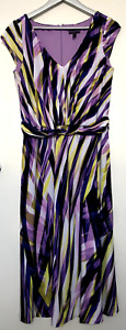 Long Tall Sally size 14 purple white yellow silky midi occasion dress