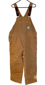 Vintage Carhartt Overalls Mens 44x32 Tan Double Knee Distressed Quilt Lined 6FBQ - Picture 1 of 24