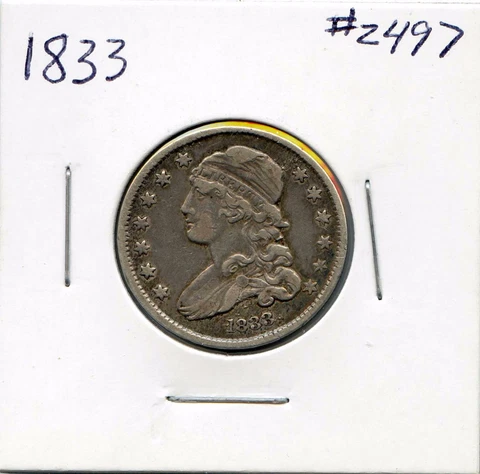 1833 25C Capped Bust Silver Quarter. Circulated. Lot #2185 Cover