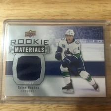 QUINN HUGHES 2019-20 UPPER DECK GAME USED JERSEY ROOKIE MATERIALS CARD RM-QH