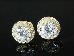 585 Gold Ohrstecker grosse runde ca 9 mm 1 Paar mit Zirkonia Steinen - Bild 1 von 1