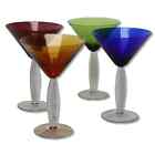 Art Deco Large Martini Glass 4pc Set Blue Amethyst Green and Brown Bowls