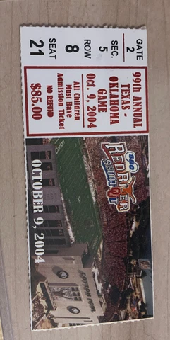 2004 Oklahoma Sooners Texas Longhorns Football Ticket Stub Cotton Bowl Dallas Cover