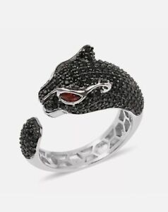 Unique Two Tone Black Panther Puma 925 Sterling Silver Engagement Ring Gift
