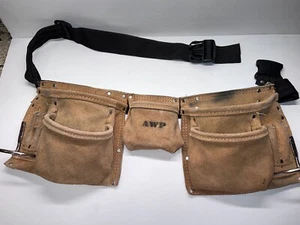 AWP Carpenters Suede Leather Tool Apron W/Belt 11 Pockets 2 Hammer Loops L490 - Picture 1 of 23