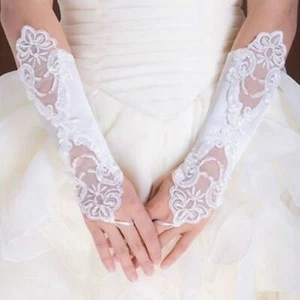 Women's Long Fingerless Gloves Lace Net Mittens Fancy Party Prom Evening Wedding - Picture 1 of 24