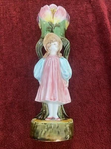 Fabulous French Art Nouveau Majolica Girl Figural Vase Mint Condition 11 1/2 - Picture 1 of 6