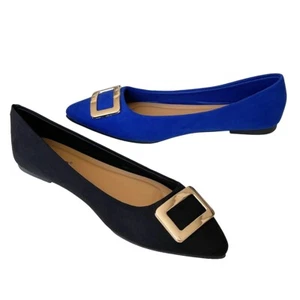 BAMBOO Engage-01 Pointy Toe Sleek Gold Buckle Ballet Flats Women's Elegant Shoes - Picture 1 of 12