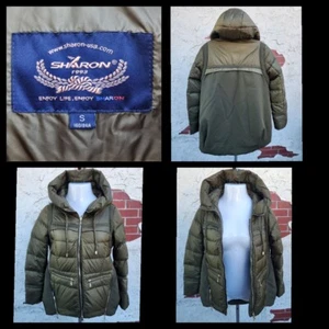 NWOT small jacket army olive green DUCK DOWN puffer jacket gold zipper hooded - Picture 1 of 24