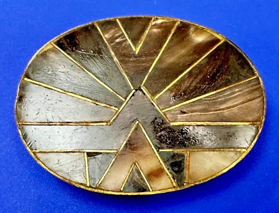 Hebilla de cinturón artesanal vintage con incrustaciones de piedra y latón Foto 1 de 4