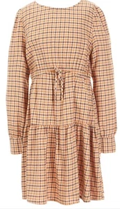 copper key dress plaid long sleeved drop-waist dress plaid yellow casual size M - Picture 1 of 13