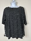 Woman Within Plus Size 2X (26/28) Blk Polka Dot Boat Neck T-shirt Half Sleeve
