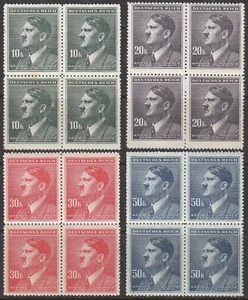 Stamp Germany Bohemia B&M Mi 107-10 Sc 80-3 Blocks 1942 WWII Reich Hitler MNH - Picture 1 of 1
