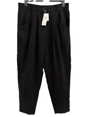 Eileen Fisher Silk Georgette Crepe Tapered Ankle Pants Black Sz PL NWT $268 - Image 1 of 4