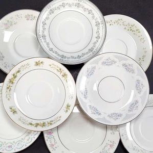 8 Platillos de té de China vintage desajustados verdes azules flores en mal estado - Imagen 1 de 13