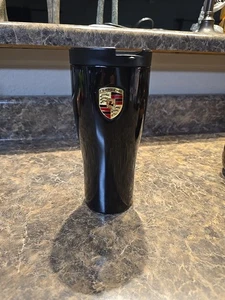 Porsche Crest Black Thermo Mug Travel Tumbler - Picture 1 of 11