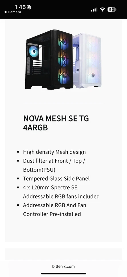 Bit Fenix Nova Mesh SE TG 4ARGB Black ATX Mid Tower PC Case - Image 1 of 4