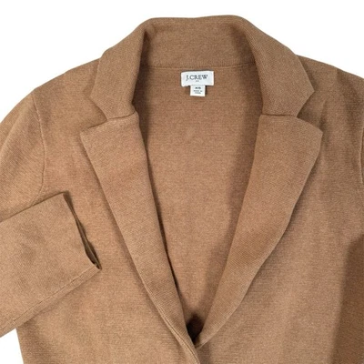 J Crew Button Front Sweater Blazer Womens XS Camel Brown Knit Pockets - Image 1 of 4