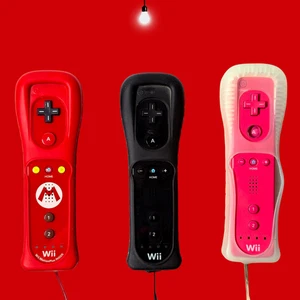 Nintendo Wii MotionPlus Remote Controllers Set Mario Red Pink & White OEM Japan - Picture 1 of 8