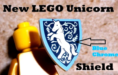 Nuevo LEGO Escudo Unicornio RARO Azul Cromo Remolinos Castillo Princesa Guerrera Diosa Foto 1 de 2