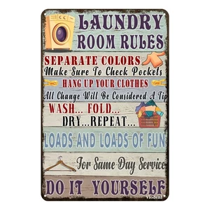 Funny Laundry Room Rules Metal Tin Sign Vintage Wall Art Decor for Bathroom H... - Picture 1 of 6