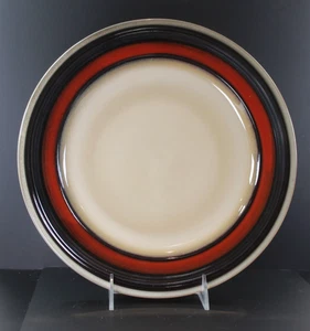 Gibson Elite Everston Tan / Red Stripe 11.5" Dinner Plates, Set of 4 - Picture 1 of 8