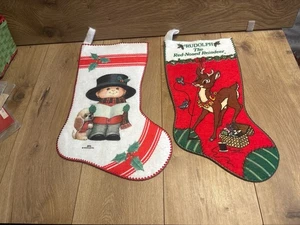 Vintage Filz Weihnachtsstrümpfe - Rudolph & Schneemann Lot (2) - 80er Jahre 17" - Bild 1 von 6