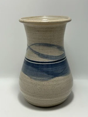 Vintage Studio Pottery Vase England 15cm POG Crafts Blue Swirls Abstract Design - Image 1 of 4