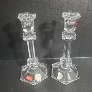 Set Of 2 - 24% Lead Crystal Taper Candle Holders Candle Sticks 7.5" Austria - Picture 1 of 9