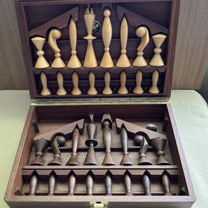 Vintage 1950s Anri Space Age Wood Chess Set MCM Designed by Elliott Original Box - Picture 1 of 24