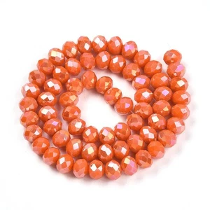 1 STRANG GLASRONDELLE Opaque AB COLOR PLATED 8x6 mm Farbe Coral/1086 - Bild 1 von 3