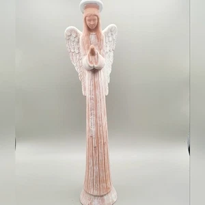 Großer rosa betender Engel mit schimmernden Glitzerflügeln Kerzenhalter - Bild 1 von 7