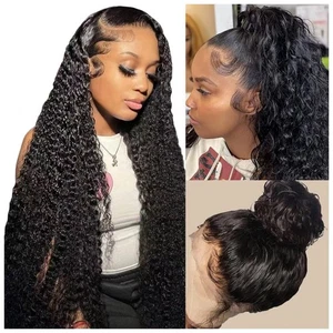 360 Full Lace Deep Curly Wave HD Transparent Lace Front Wigs Human Hair - Picture 1 of 5