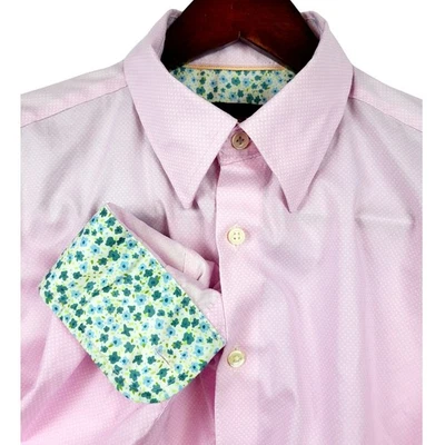Camisa Egara Para Hombres L Calce Ajustado Elastizada Sin Hierro Rosa Floral Contraste Manga Larga Foto 1 de 4