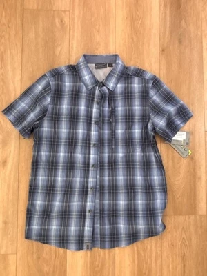 Camisa Free Country Para Hombres Azul Cuello A Cuadros Popelina Hilado Tinte Manga Corta S Nueva Con Etiquetas Foto 1 de 4