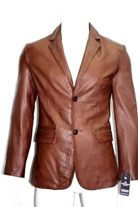 Harold New Tailored Fit Smart Look Style 2 Button Blazer Coat Brown Napa Leather - Picture 1 of 10