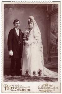 CABINET PHOTO WEDDING COUPLE PETRI & SVENSON MINNEAPOLIS MN 1900 - Picture 1 of 2