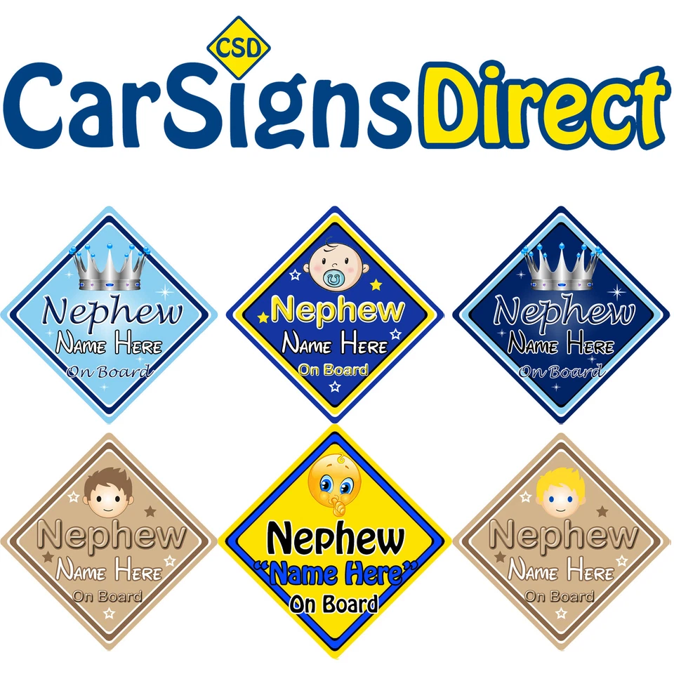 Nephew On Board Car Sign - Baby/Child Safety - Choice Of Designs - Personalised