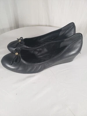 Cole Haan Black Leather Wedge Shoes with Bow Tie Sz 7.5 - Image 1 of 4