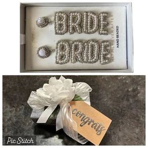 Piper k BRIDE Hand Beaded Bridal Dangle Bachelorette Party Earrings Wrapped GIFT - Picture 1 of 7