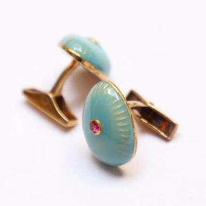 92.5 Sterling Silver Blue Enamel Red Onyx Stone Pear Shape Wedding Gift Cufflink - Picture 1 of 4