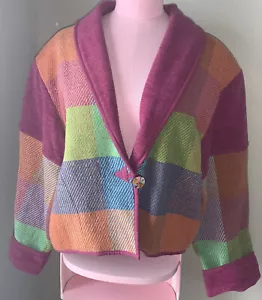 Anu by Natural Button Short Cotton Coat Woman’s Large Colorful Artsy Boho - Picture 1 of 11