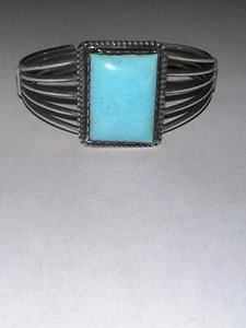 Turquoise Rectangular Stone, Bracelet Cuff, SS 925 - Picture 1 of 4
