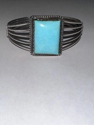 Turquoise Rectangular Stone, Bracelet Cuff, SS 925 - Image 1 of 4