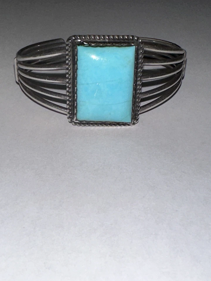 Turquoise Rectangular Stone, Bracelet Cuff, SS 925 - Image 1 of 4