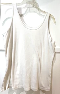 Womens Plus Size 1x White Rib Knit Tee Scoop Neck Cotton Sleeveless - Picture 1 of 3