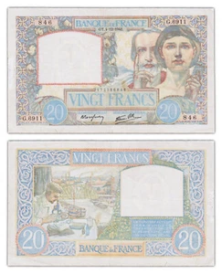 20 FRANCS 1941 FRANCE - Travail et Science - P92b (G.6911) - Foto 1 di 2